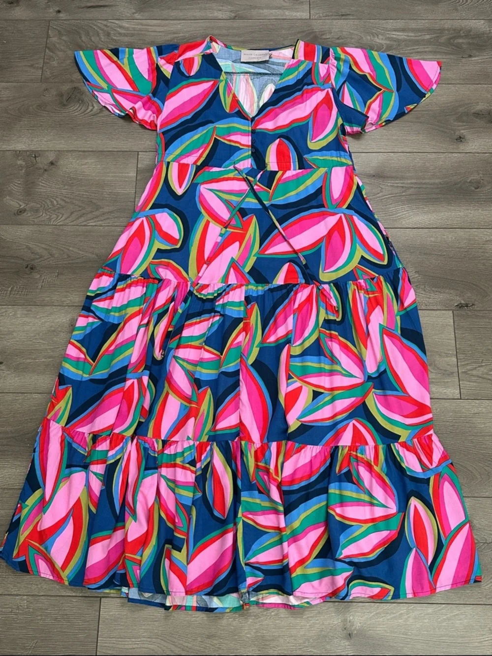 White Closet Elements Abstract Multicolor Floral Maxi Dress Pink Blue Size Small - Picture 4 of 11